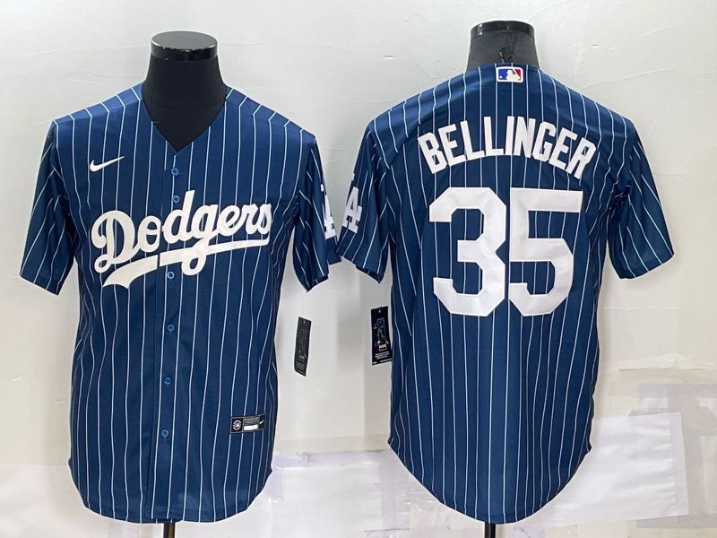 Men Los Angeles Dodgers #35 Bellinger Blue Stripe Throwback Nike 2022 MLB Jerseys